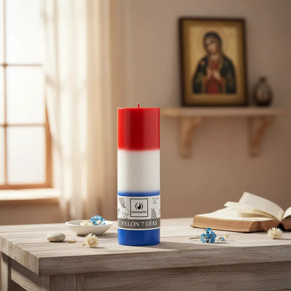 Velón Liso 7 Días Rojo Blanco Azul - María Desatanudos