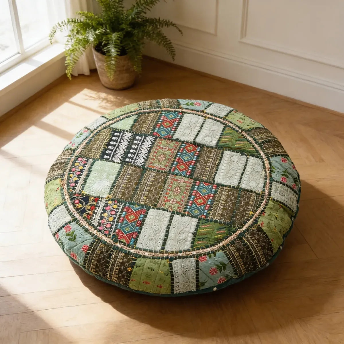 Cojin de Suelo Verde Boho Redondo XL