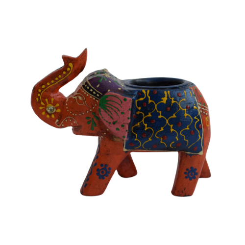 Porta Vela de Madera Red Elephant Pintado a Mano