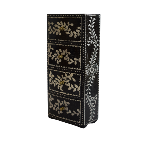 Cajonera India Negro Floral 4 Cajones