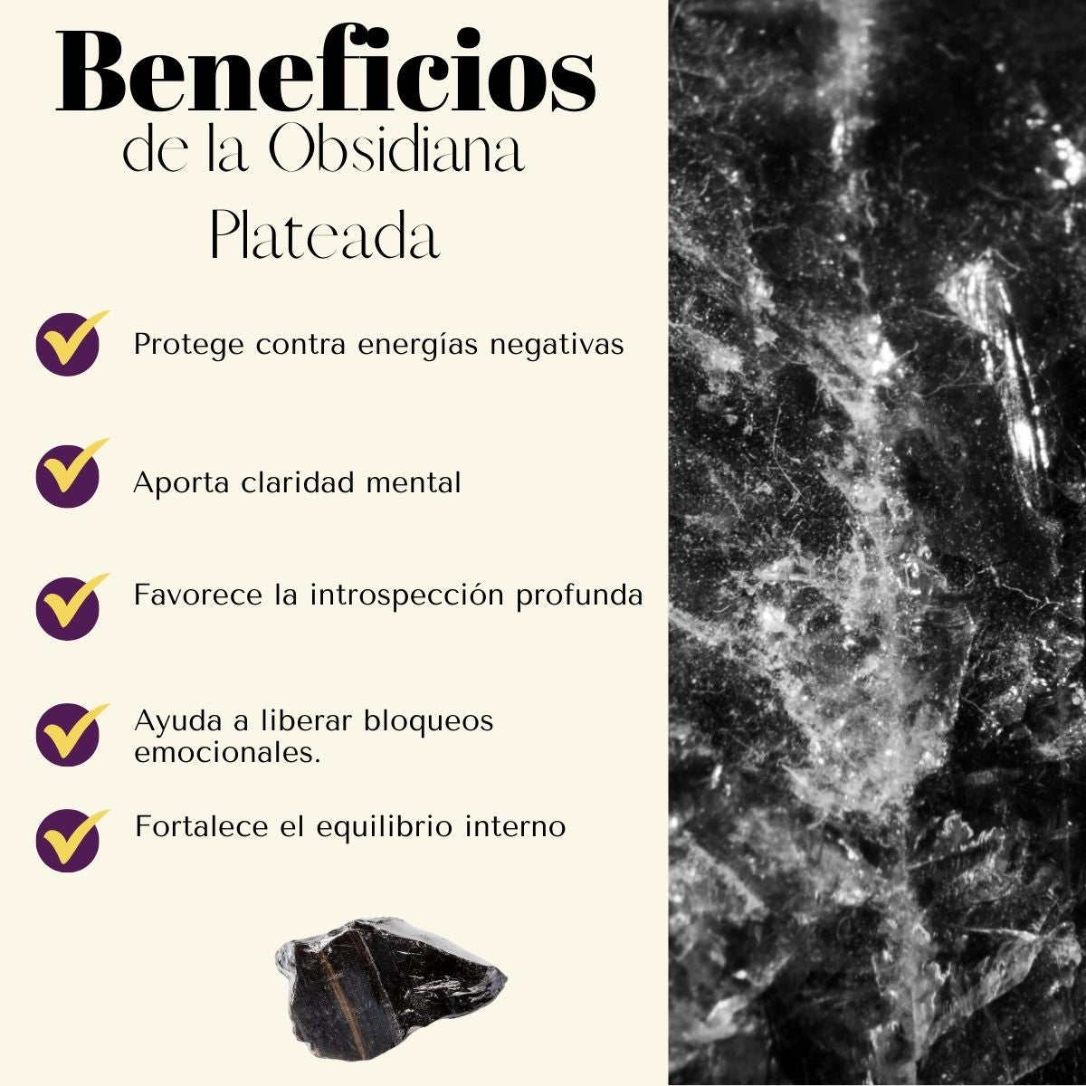 Pulsera Obsidiana Plateada 8mm