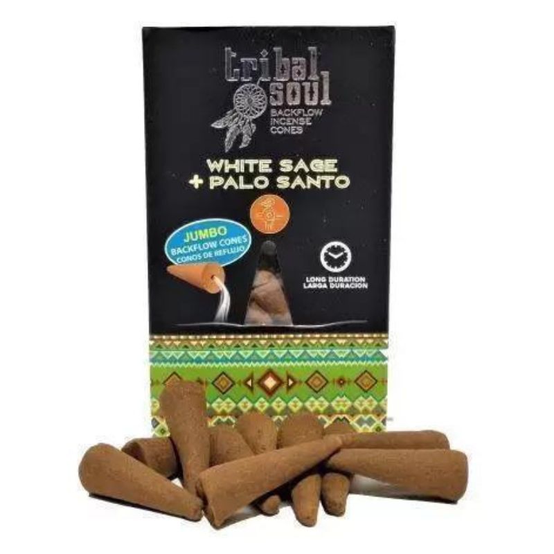 Incienso Cascada Salvia Blanca + Palo Santo 10 Conos - Tribal Soul