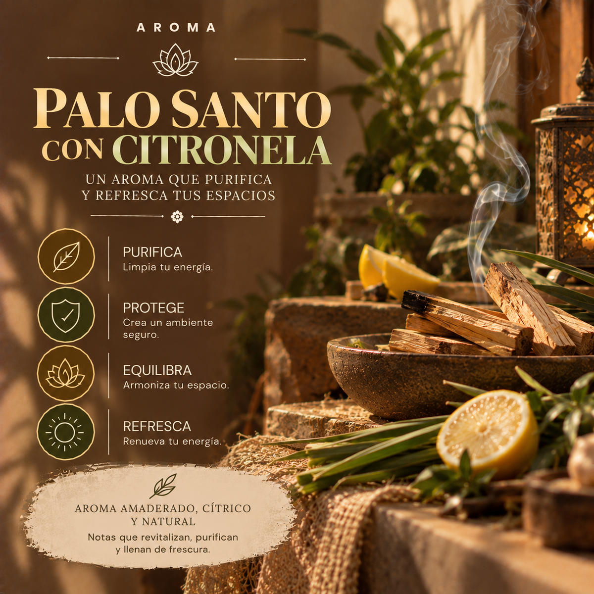 Incienso Orgánico Palo Santo con Citronela