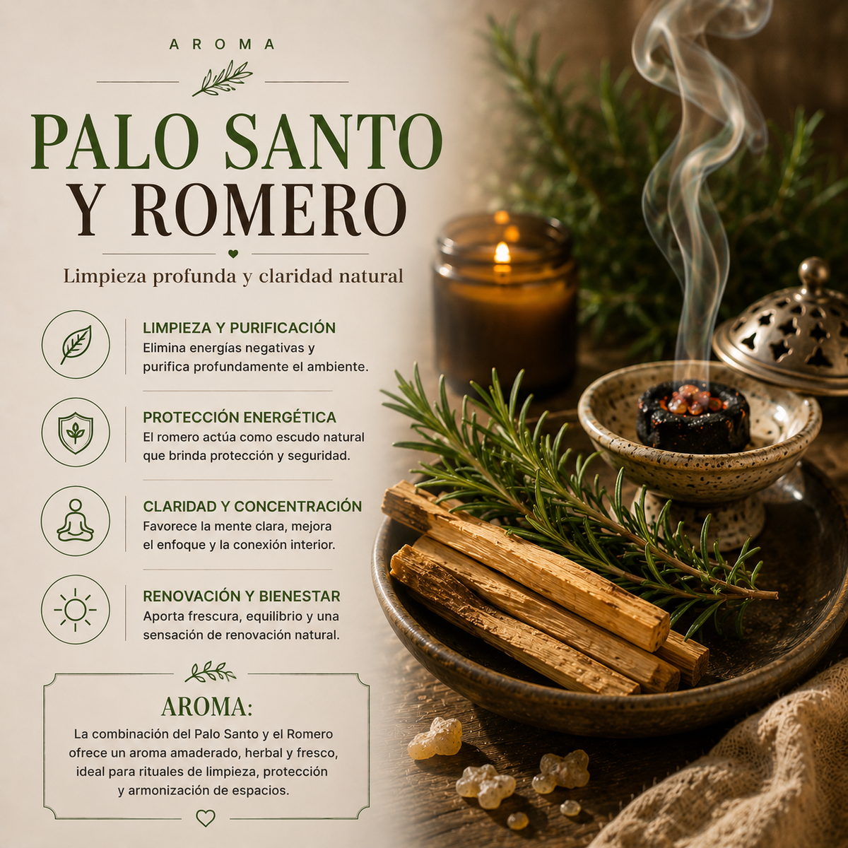 Incienso Orgánico Palo Santo con Romero