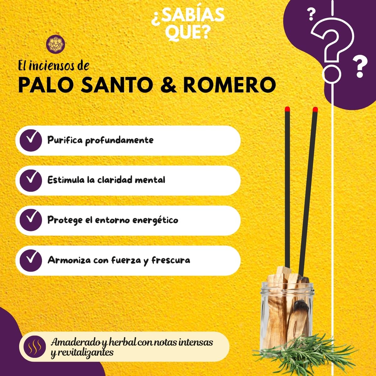 Incienso Natural Palo Santo con Romero - Namaste India