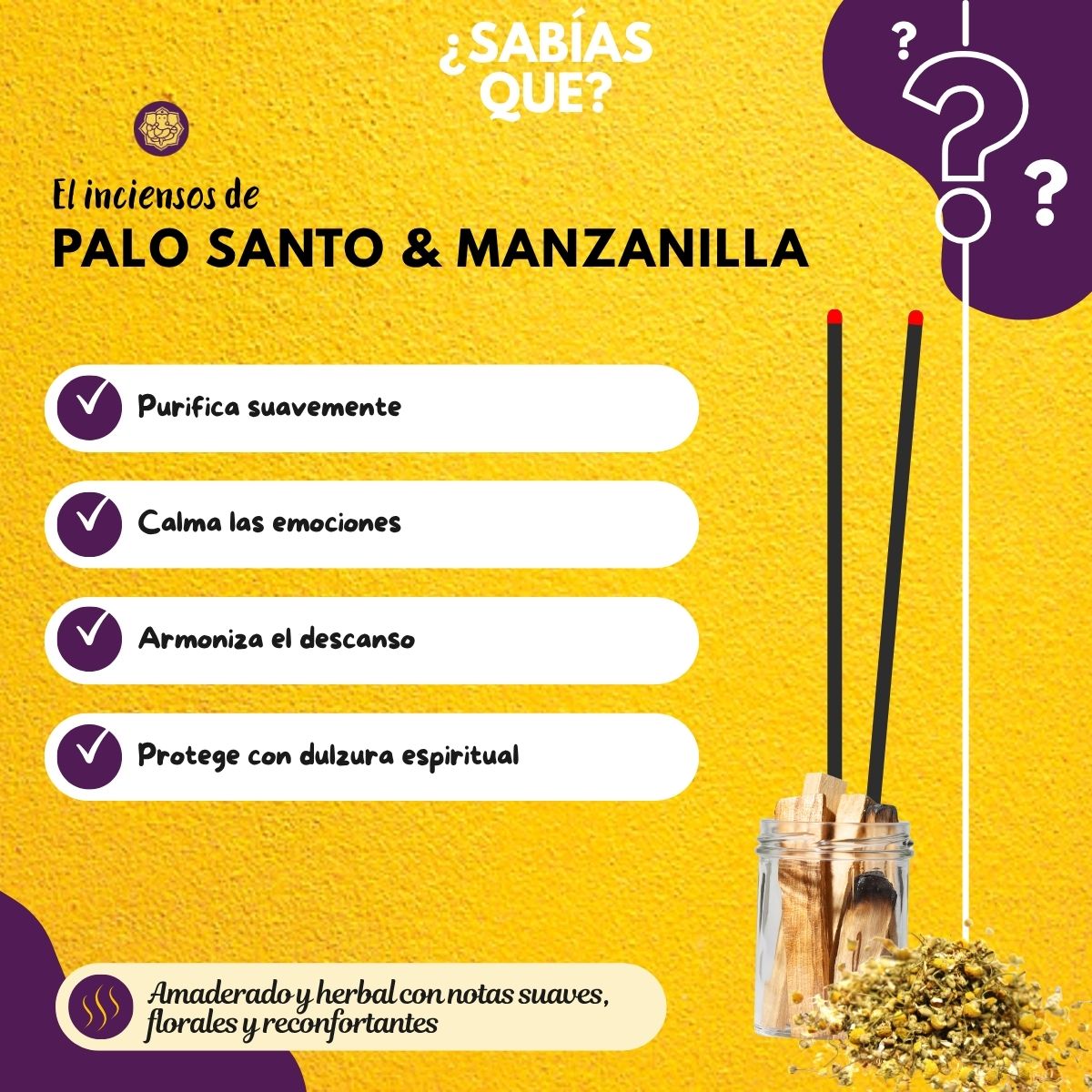 Incienso Natural Palo Santo con Manzanilla - Namaste India