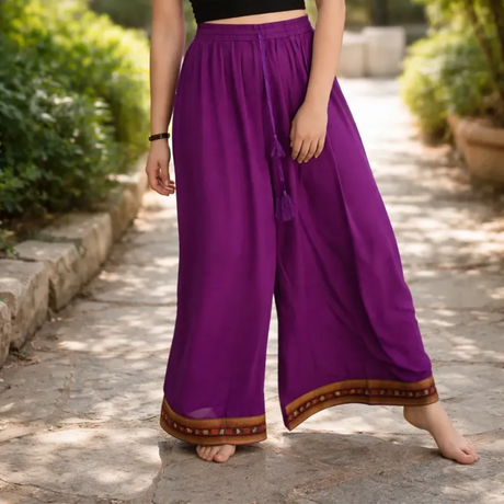 Pantalon Palazzo Morado Bordado Inferior