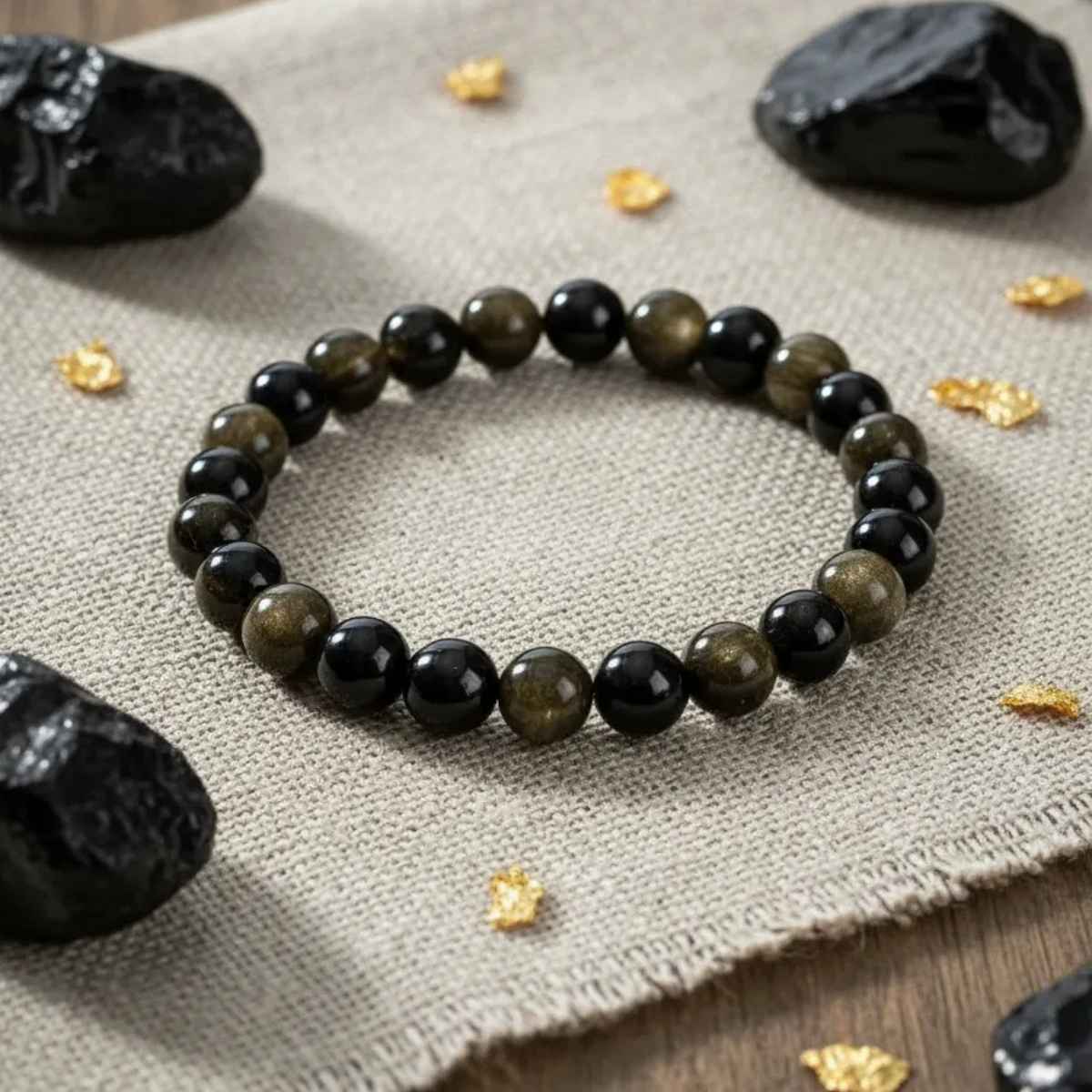 Pulsera Obsidiana Dorada 8mm
