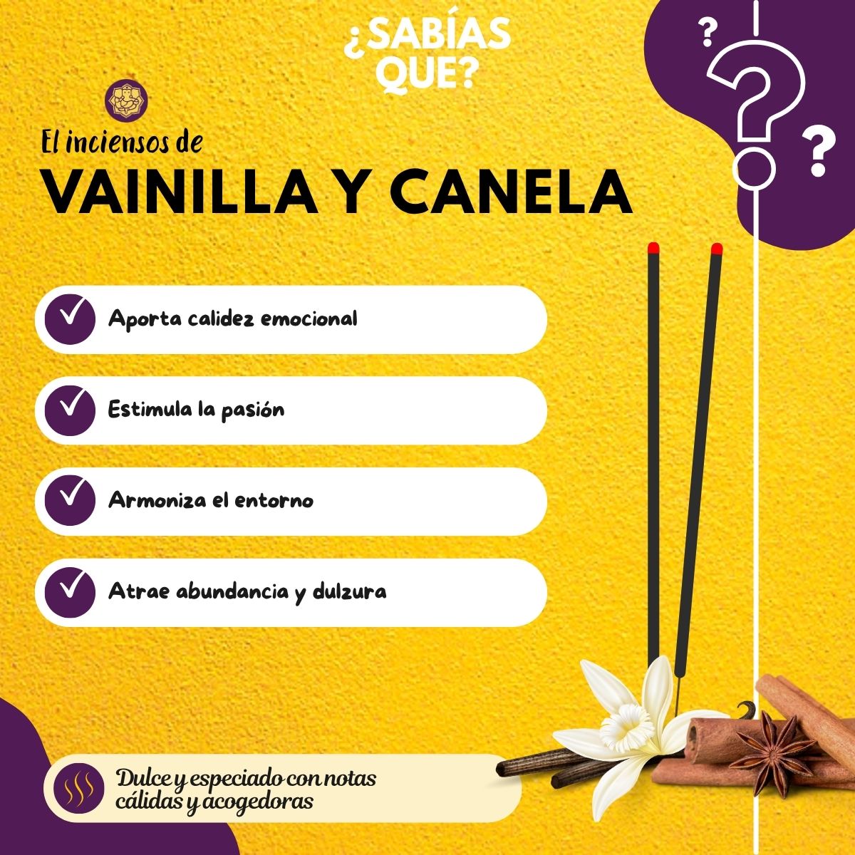 Incienso Natural Vainilla y 7 Canelas - Goloka