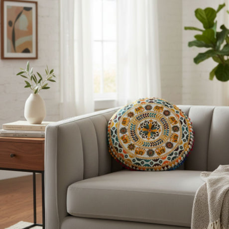 Cojin Amarillo Indio Redondo Mediano