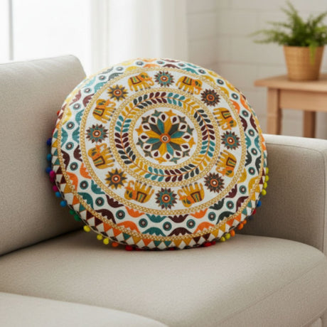 Cojin Amarillo Indio Redondo Chico