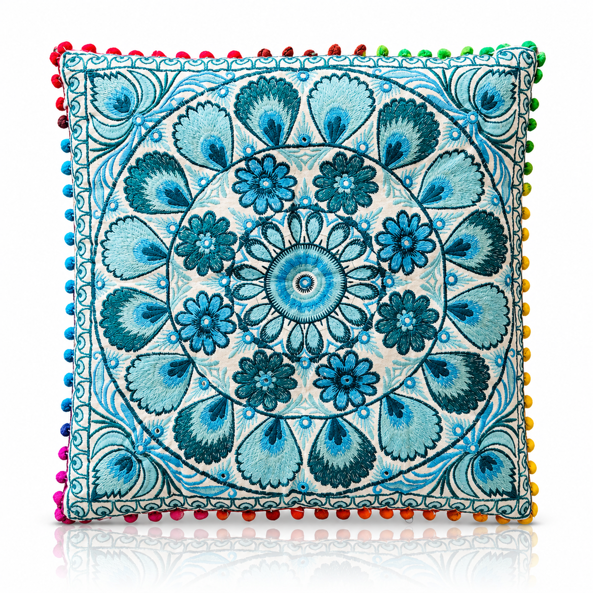 Cojin Boho Celeste Cuadrado Mediano