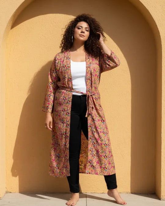 Kimono Trisha Beige con Rosa