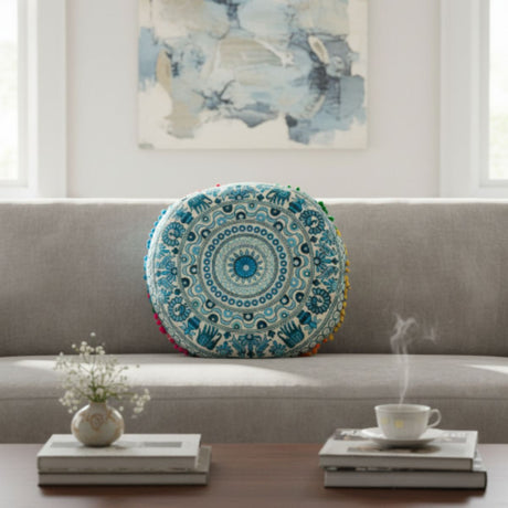 Cojin Boho Celeste Redondo Grande
