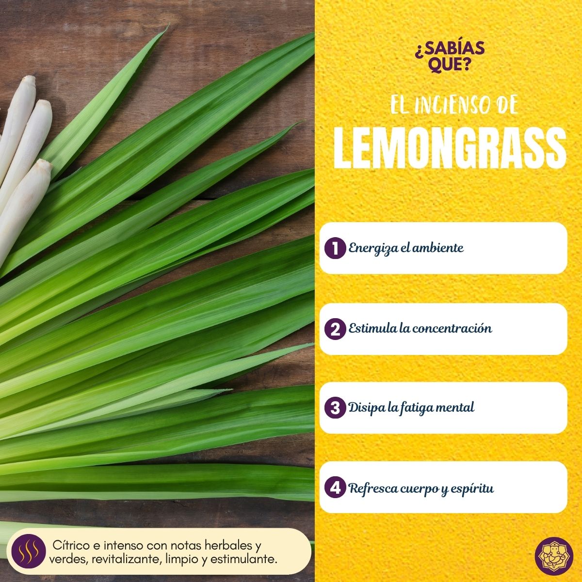 Incienso Natural Lemongrass Aromaterapia - Goloka