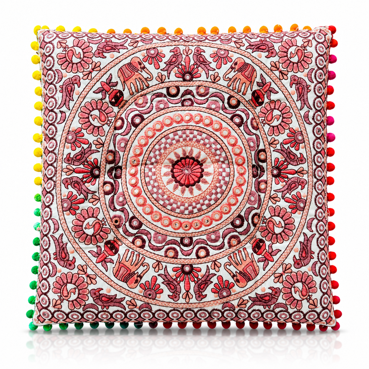 Cojin Boho Rosado Cuadrado Mediano