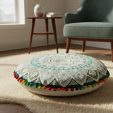 Cojin Boho Verde Redondo Mediano