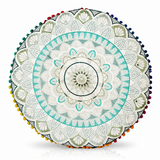 Cojin Boho Verde Redondo Mediano