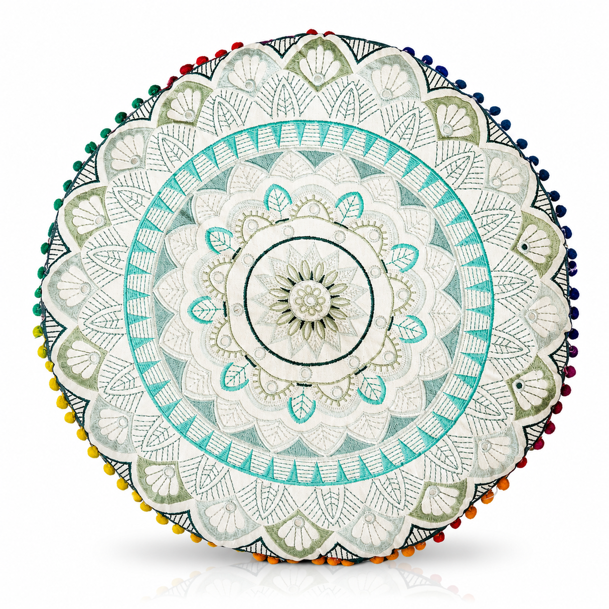 Cojin Boho Verde Redondo Chico