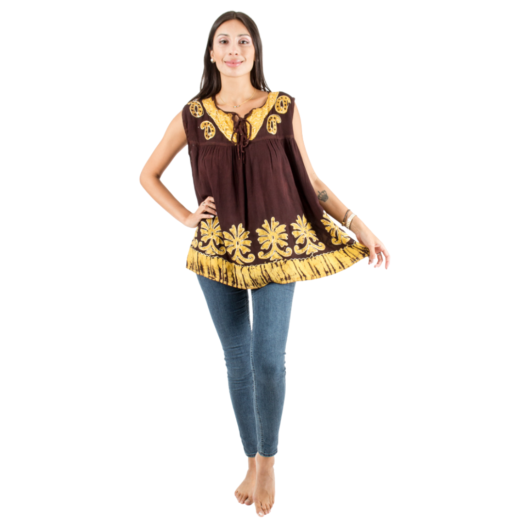 Blusa Darpita Café con Amarillo