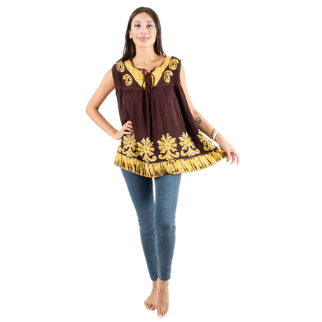 Blusa Darpita Café con Amarillo