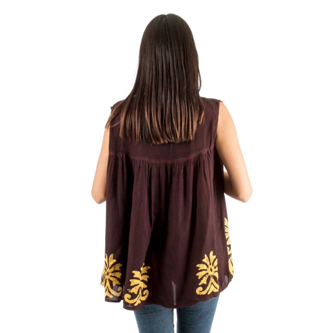 Blusa Darpita Café con Amarillo