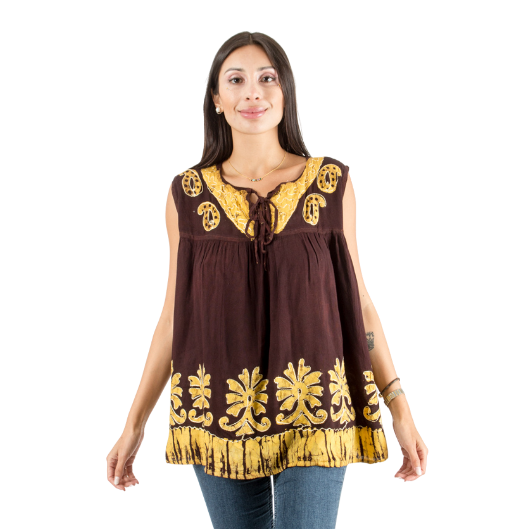 Blusa Darpita Café con Amarillo