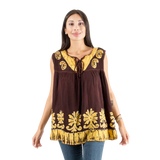 Blusa Darpita Café con Amarillo