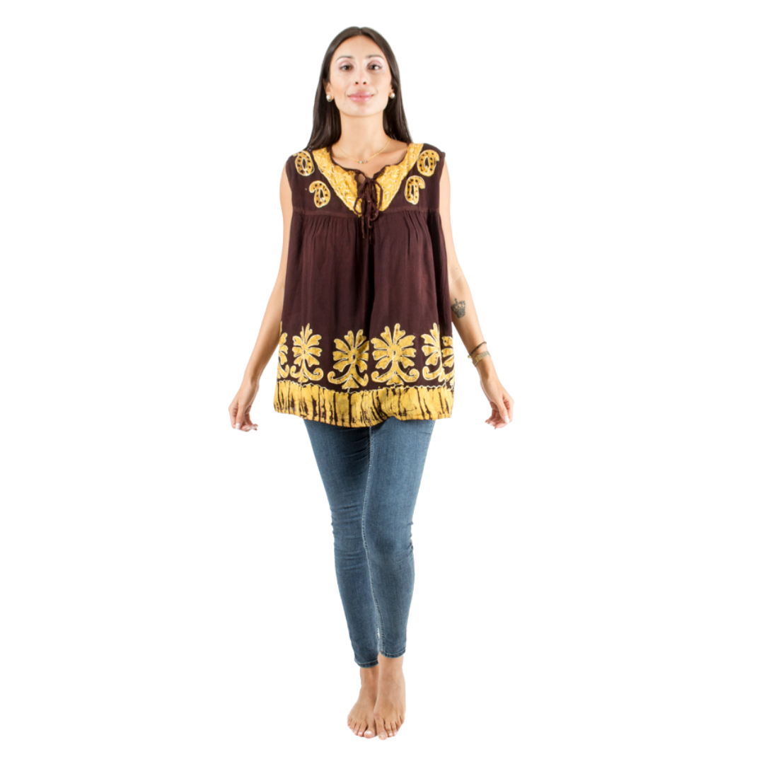 Blusa Darpita Café con Amarillo