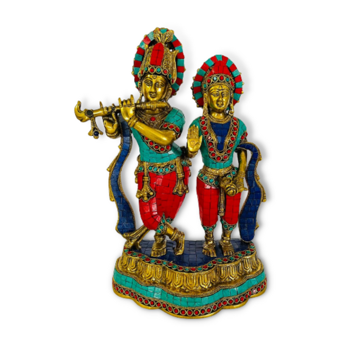 Figura de Bronce y Piedras Radha Krishna