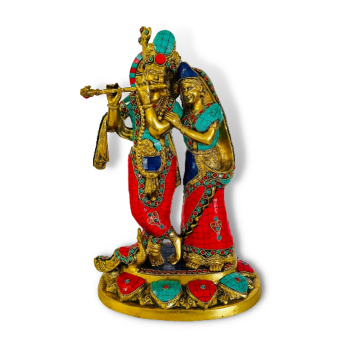 Figura de Bronce y Piedras Radha Krishna in Love