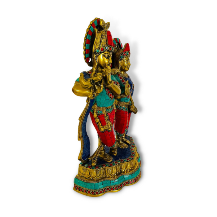 Figura de Bronce y Piedras Radha Krishna