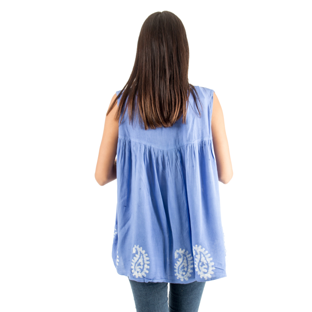 Blusa Dayita Celeste con Blanco