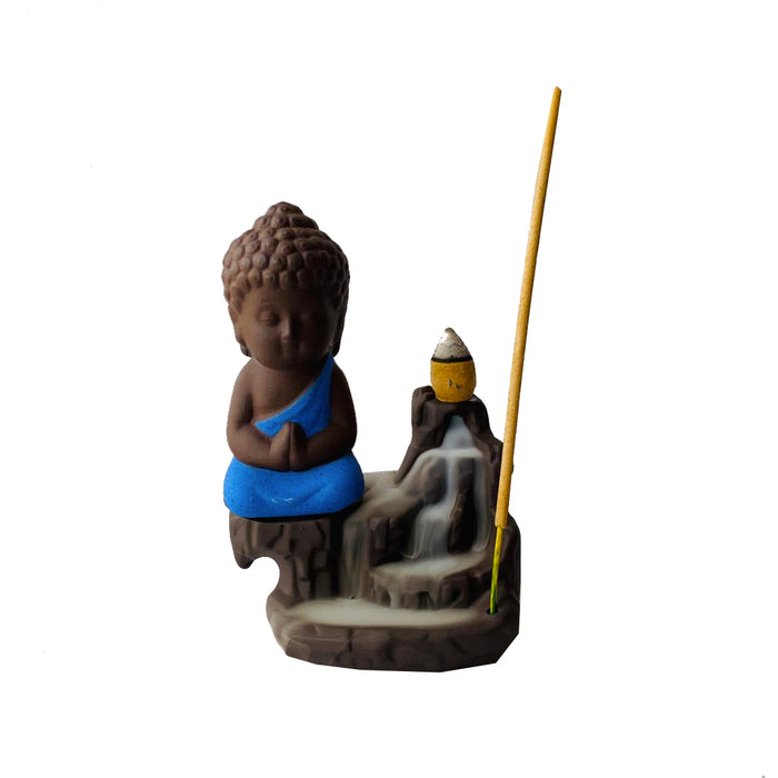 Porta Incienso Cascada Mini Buda Siddharta Azul + 10 inciensos especiales