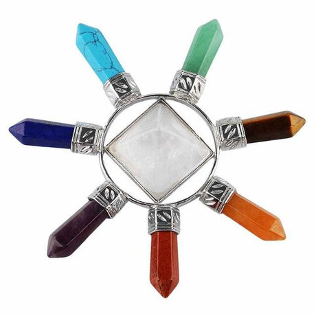 Pirámide con puntas de 7 Chakras - Cuarzo de cristal