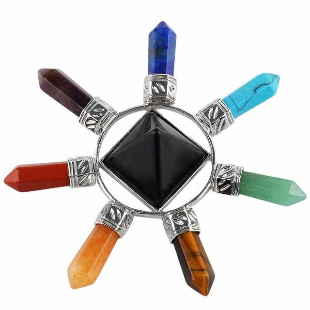 Pirámide con puntas 7 Chakras - Obsidiana