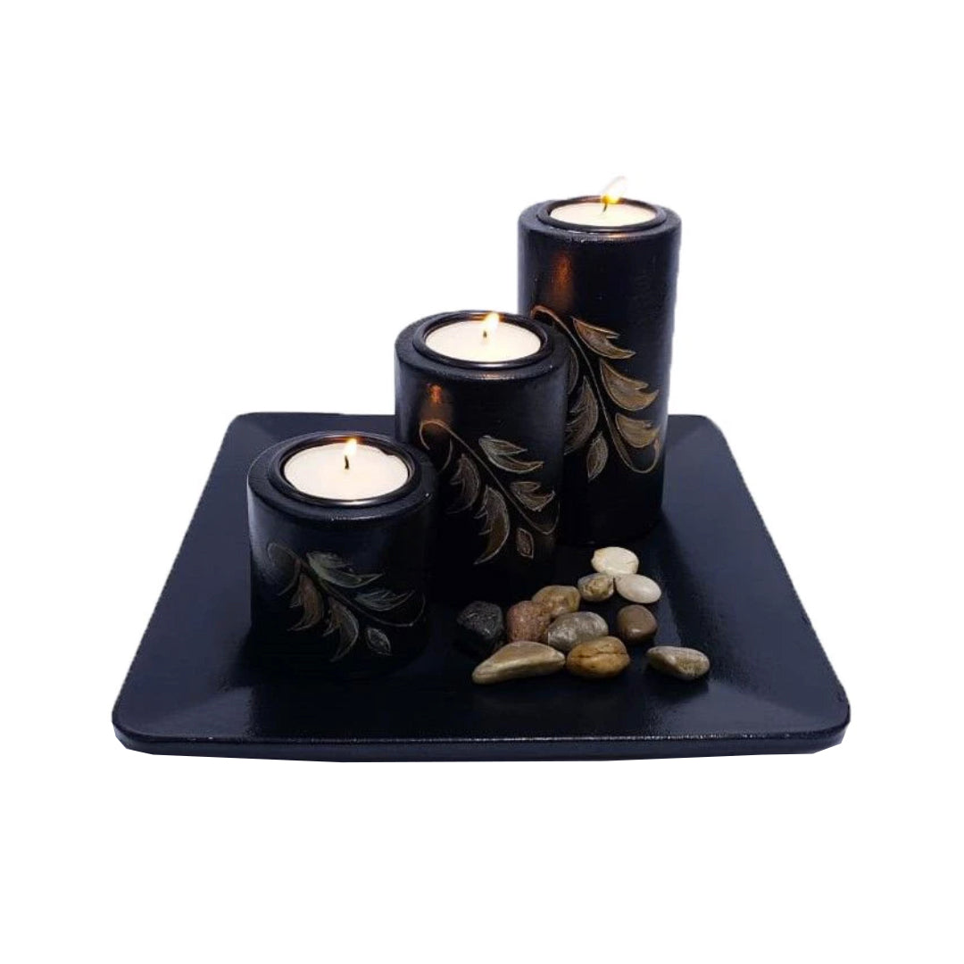 Porta Vela Black Flowers Triple Square