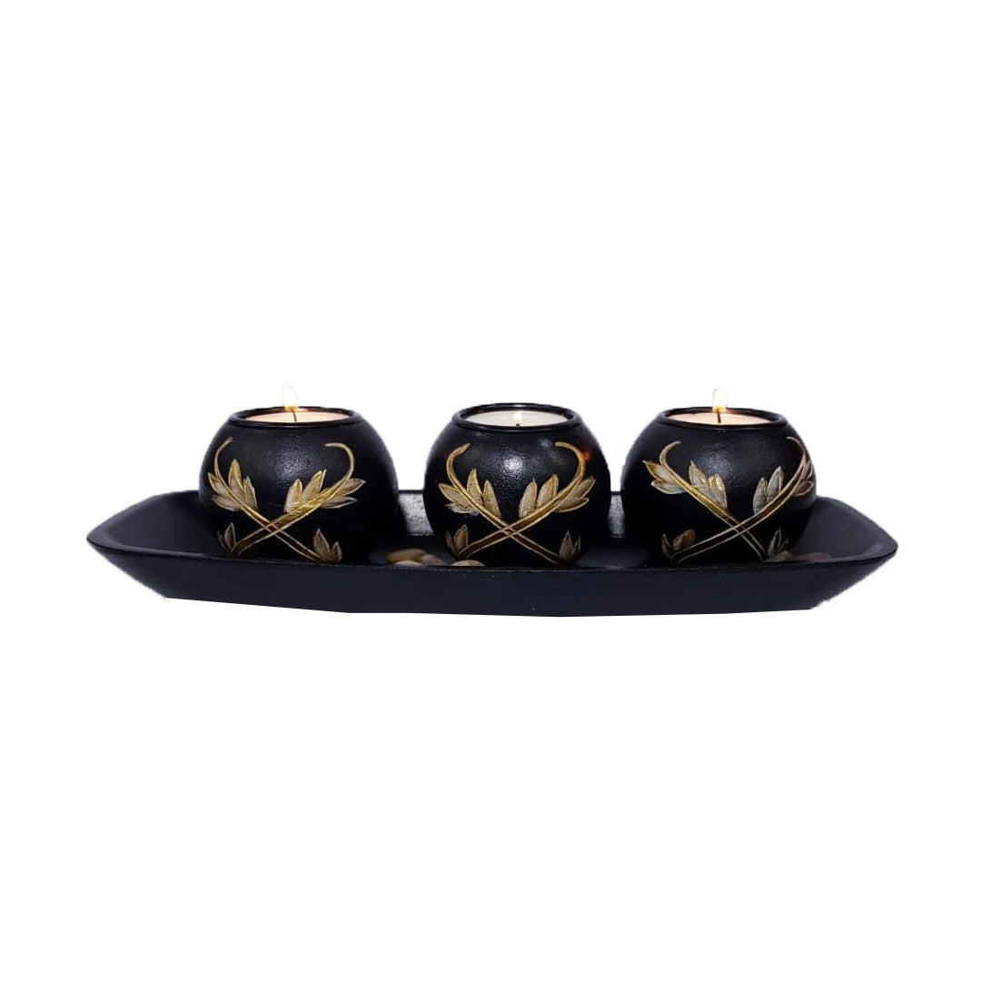 Porta Velas Black Flower Triple