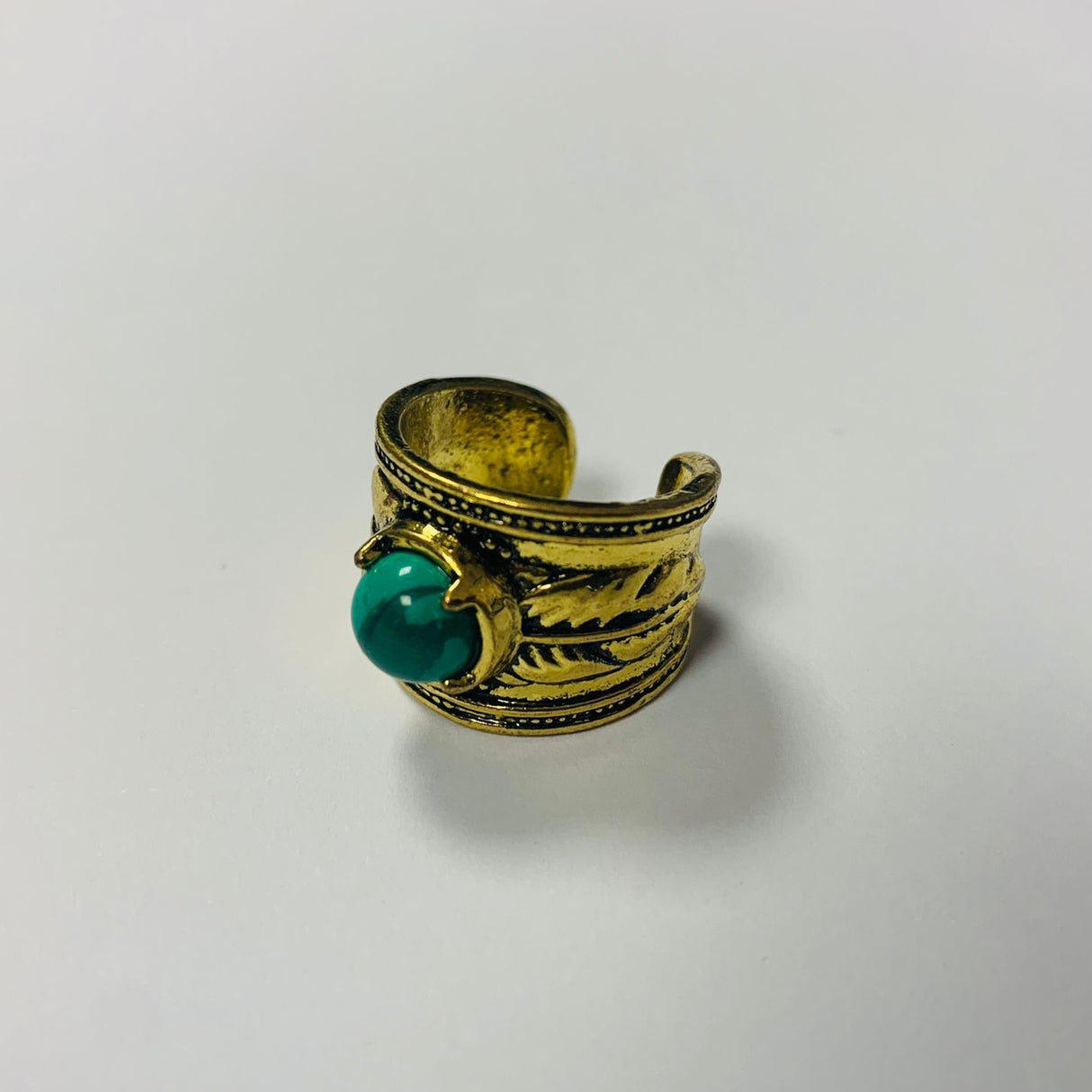 Anillo Pluma Dorada Turquesa