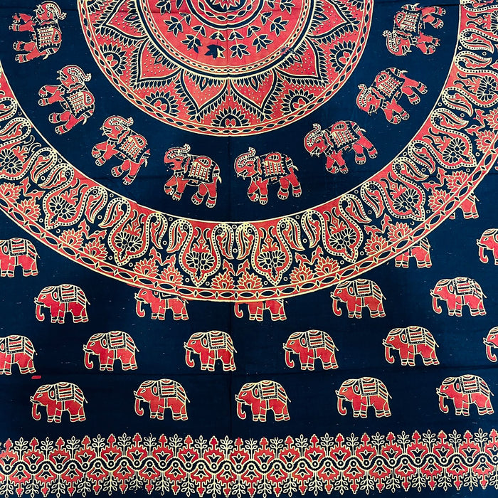Cubrecama Mandala Azul - Elefantes Rojos | 2 Plazas