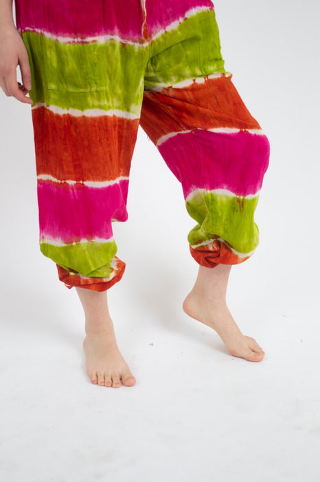 Pantalon Teñido Tricolor Bombacho Rosado - Verde