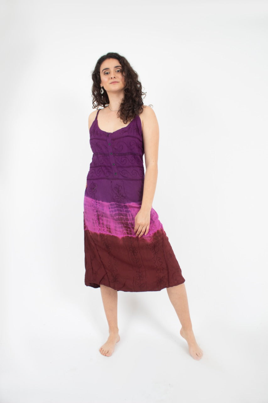 Vestido Teñido Tricolor Morado - Rosado