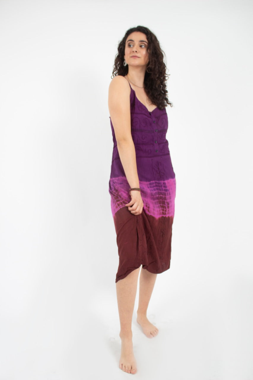 Vestido Teñido Tricolor Morado - Rosado
