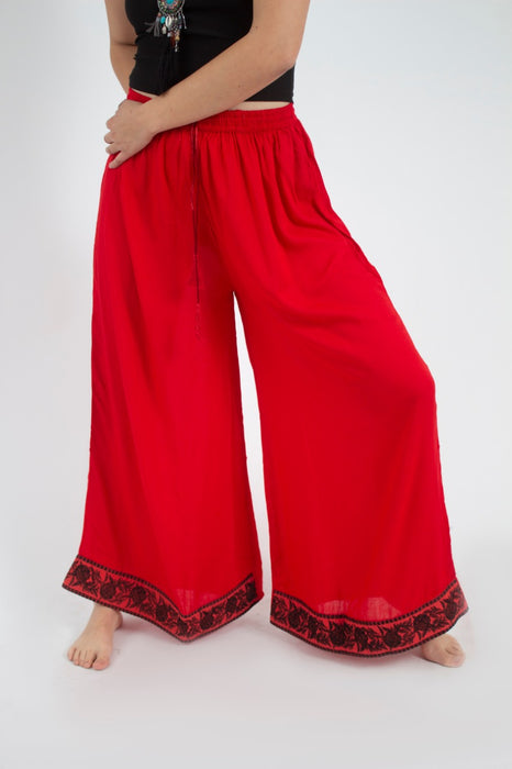 Pantalon Palazzo Rojo Bordado Inferior