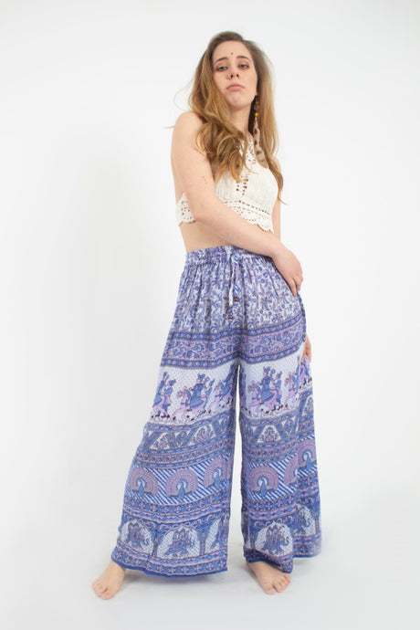 Pantalon Palazzo Estampado Completo Azul y Morado