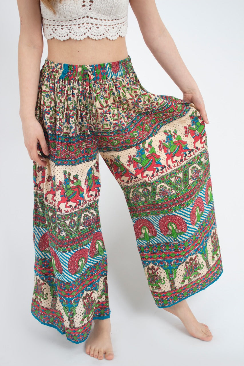 Pantalon Palazzo Estampado Completo Rojo Rincon Himalaya