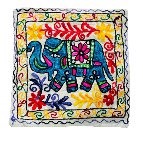 Funda de Cojín Bordado a mano - Elephant Light Blue