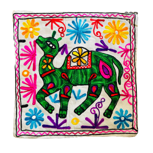 Funda de Cojín Bordado a mano - Camello - Green