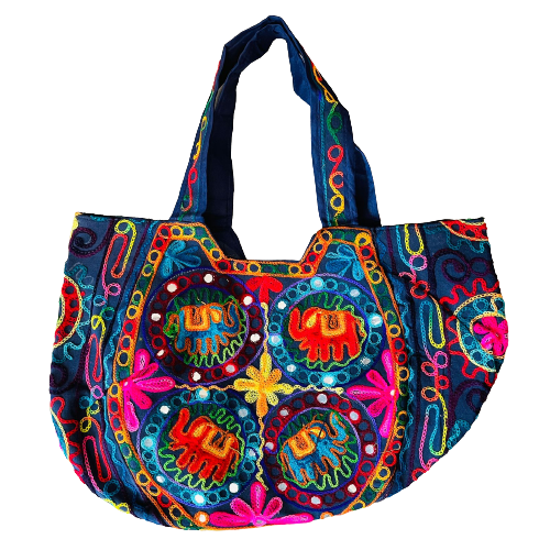 Bolso Playero Múltiples Elefantes - Azul Oscuro