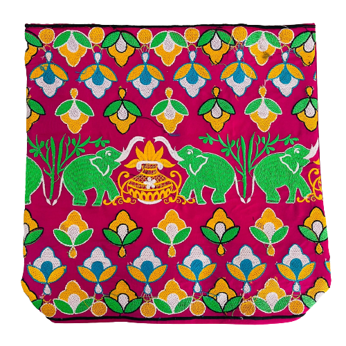 Cartera Bordado Hindú - Rosado Elefantes